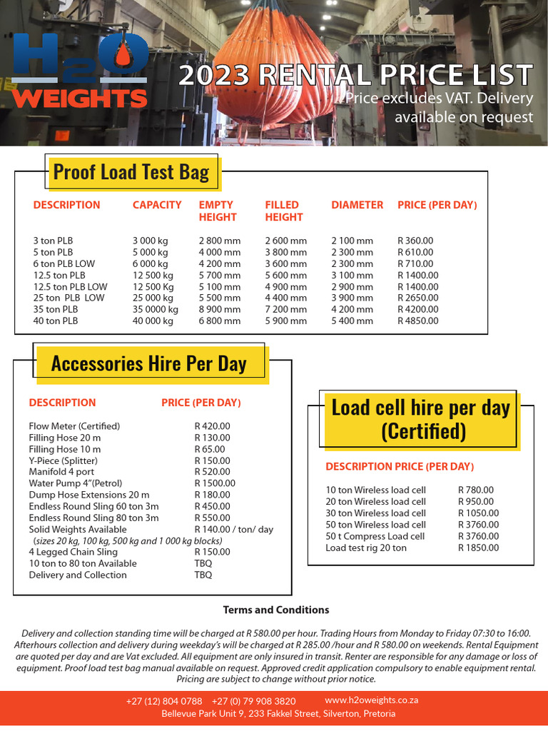 H2O Rental Price List 2023 | PDF | Workweek And Weekend | Equipment