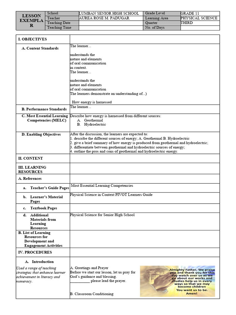 Physical Science Lesson Plan: Energy Sources | PDF | Constructivism ...