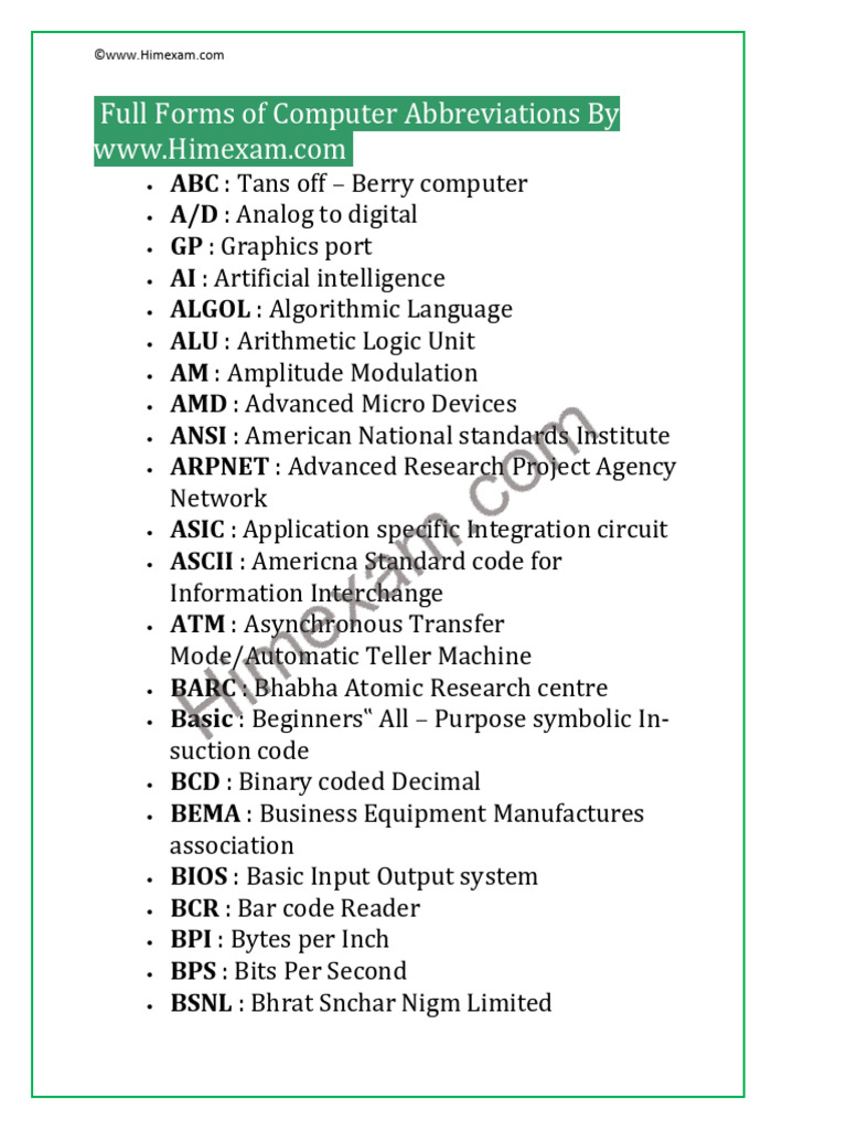 Full Forms of Computer | PDF | Programming | Computer Program