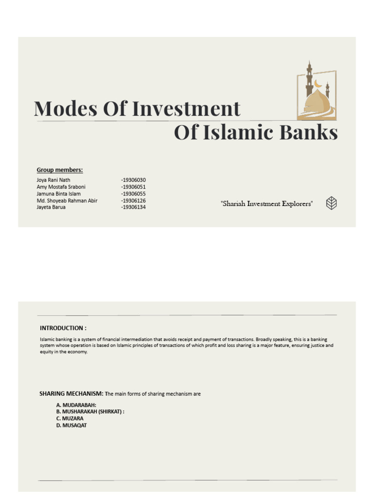 Modes of Investment of Islamic Bank PDF Lease Islamic Banking And