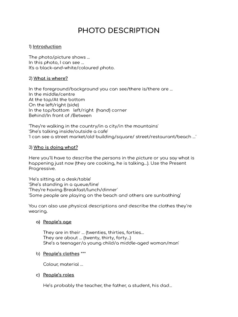 Speaking B1 Photo Description | PDF
