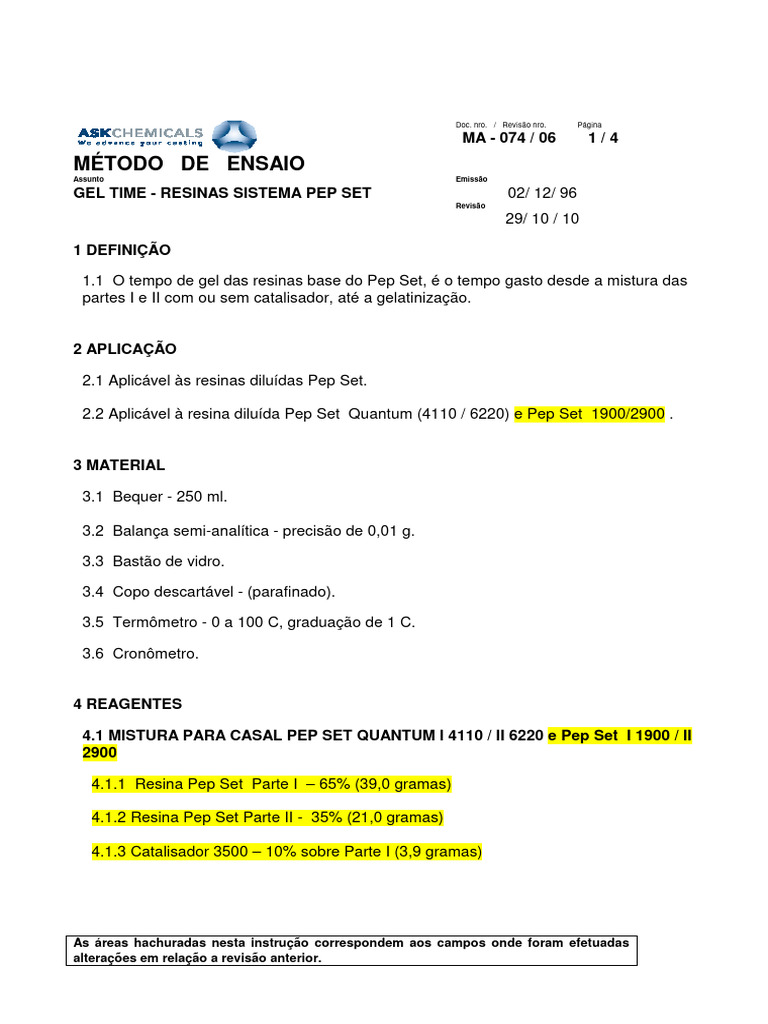 Gel Time das Resinas Pep Set | PDF