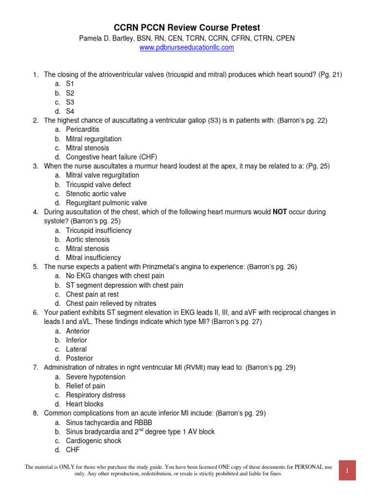 CCRN Review Course Pretest Guide | PDF | Heart | Cardiology