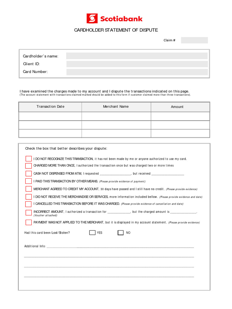 Card Dispute Form | PDF