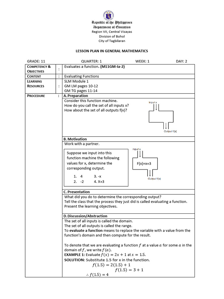 Evaluating Functions Lesson Plan | PDF | Function (Mathematics ...