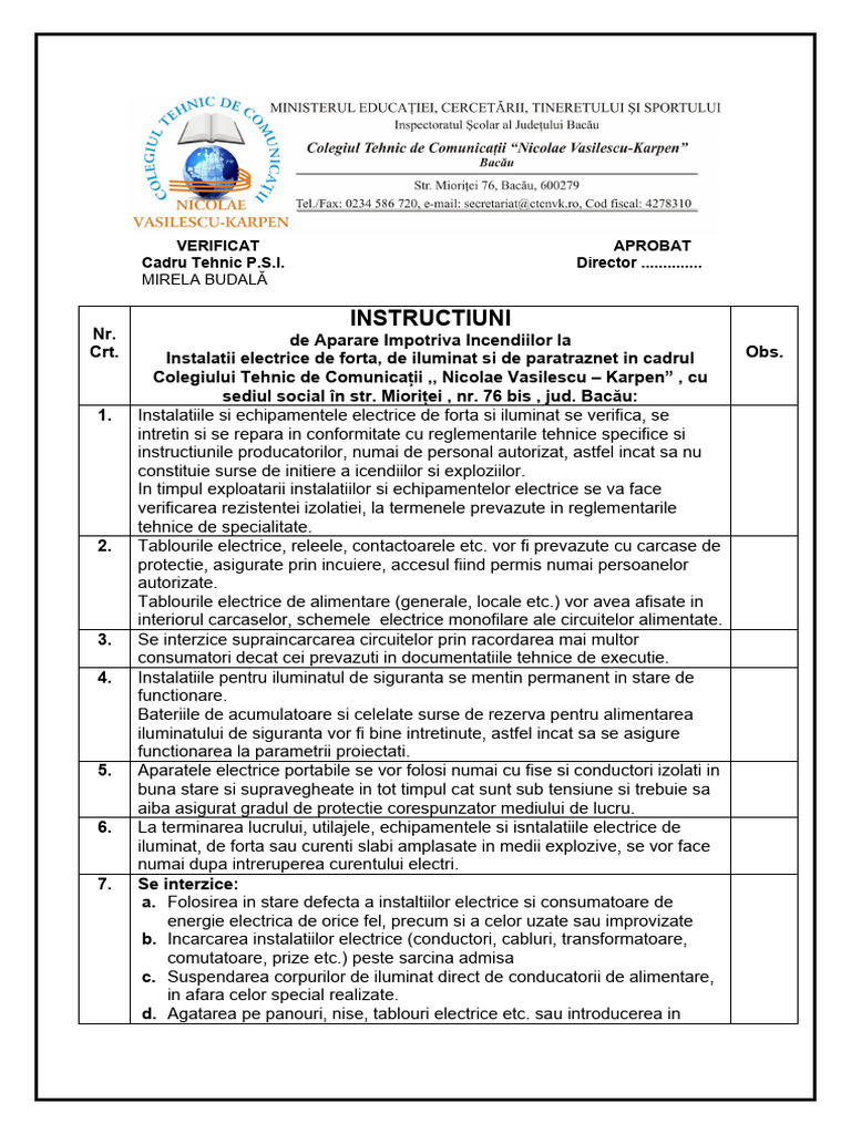 Instructiuni Instalatii Electrice | PDF