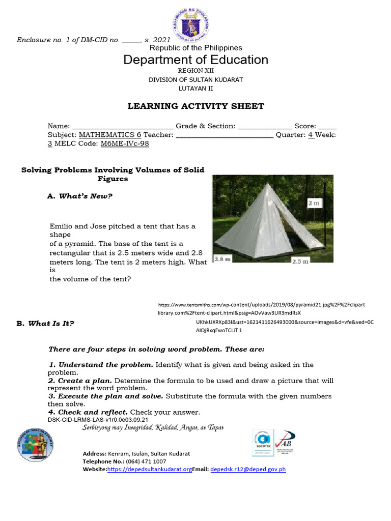 Math 6 Week3 Las3 Pdf Volume Mathematics