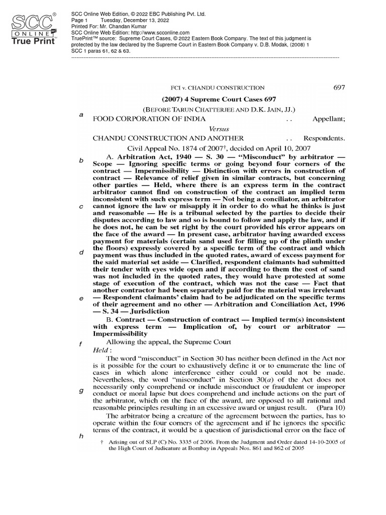 Food Corpn. of India v. Chandu Construction, (2007) 4 SCC 697 | PDF