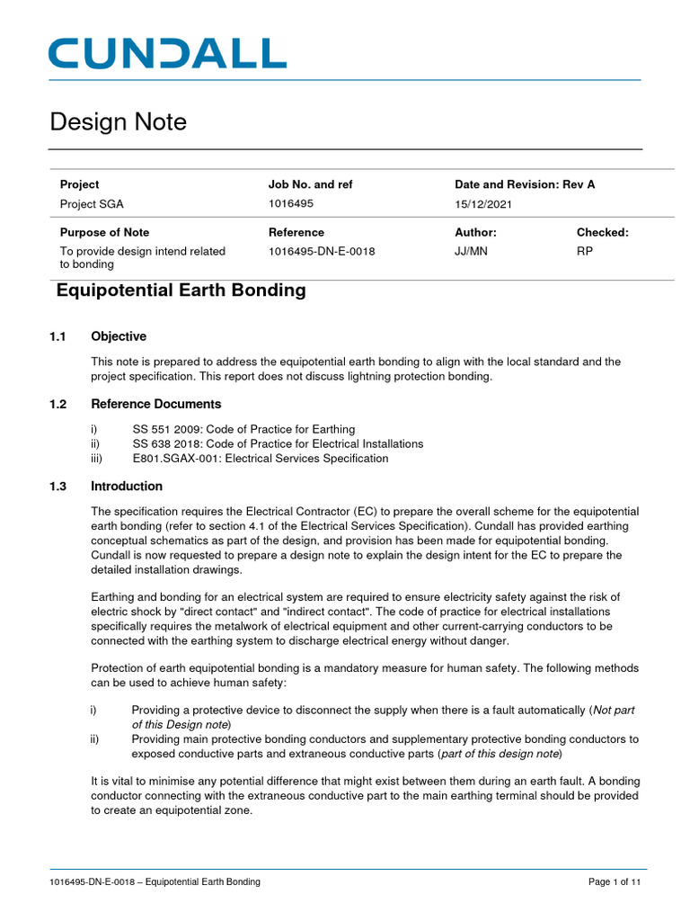 Equipotential Earth Bonding Design Note | PDF | Electricity | Power ...