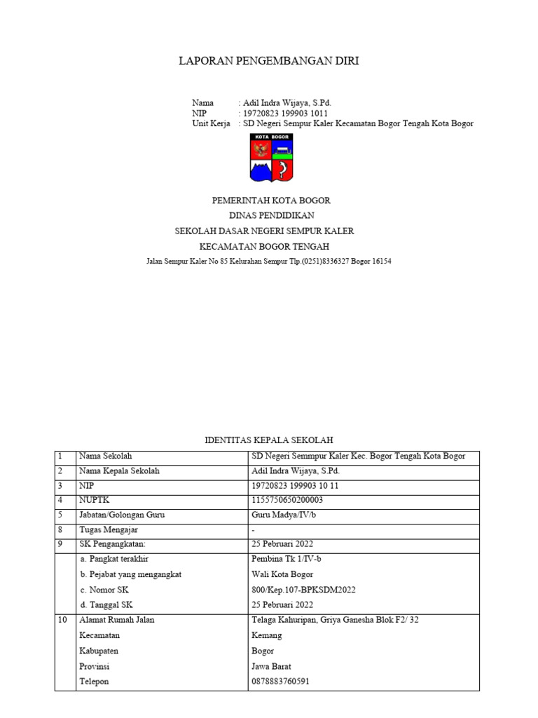 Laporan Pengembangan Diri Guru SD | PDF