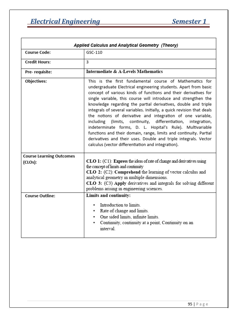 Courseoutline applied calculus and analytical geometry pdf