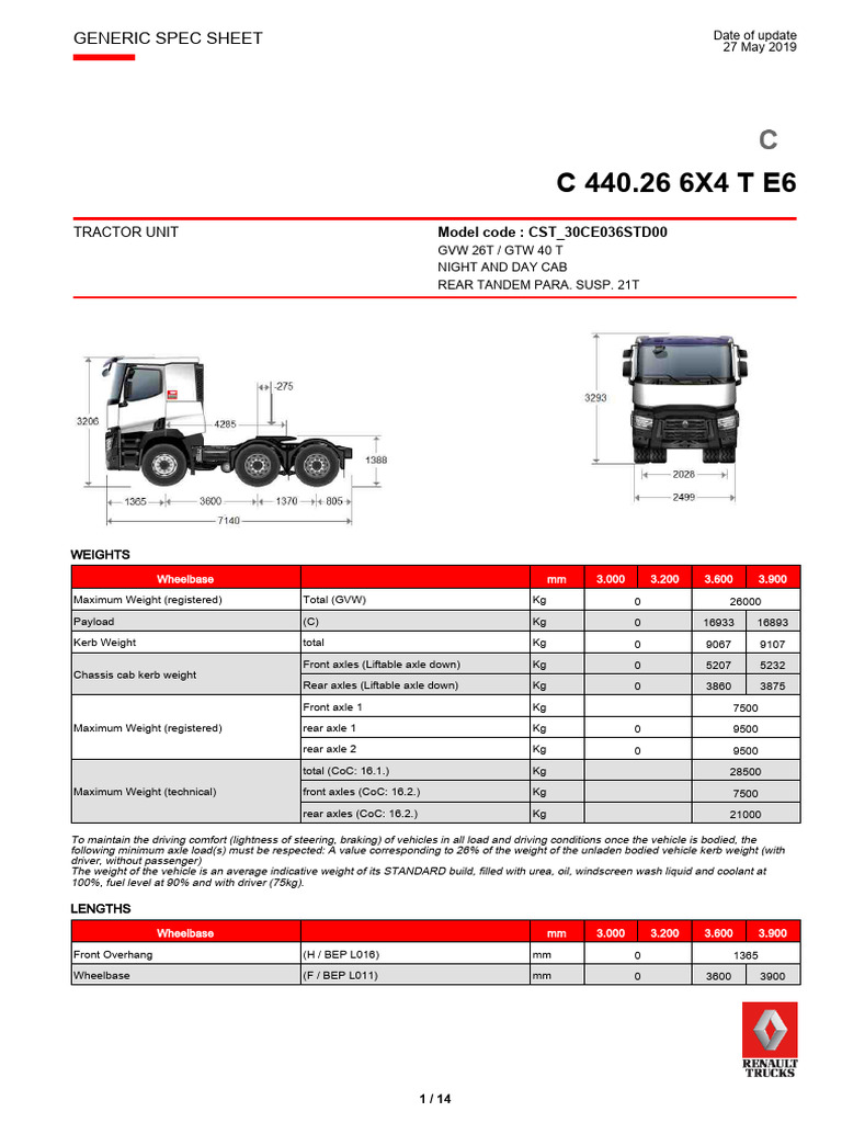 C 440.26 6X4 T E6: Generic Spec Sheet | PDF | Automatic Transmission ...