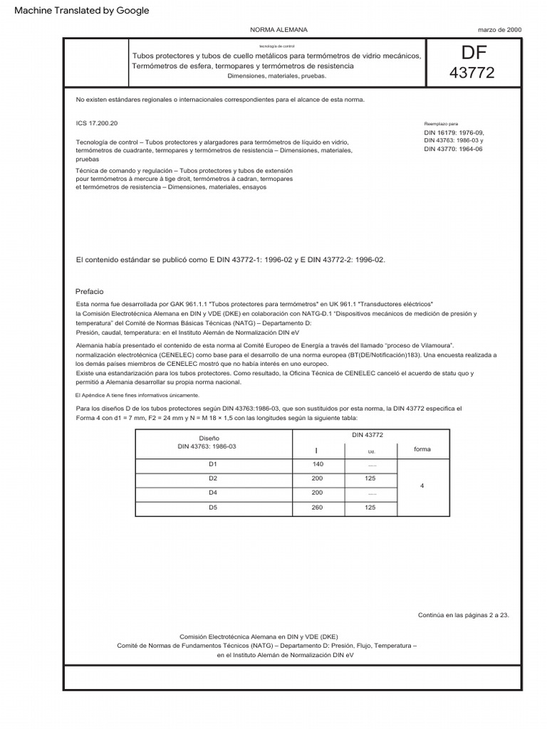 DIN 43772 200003 termopozos (en español) PDF Estandarización Par