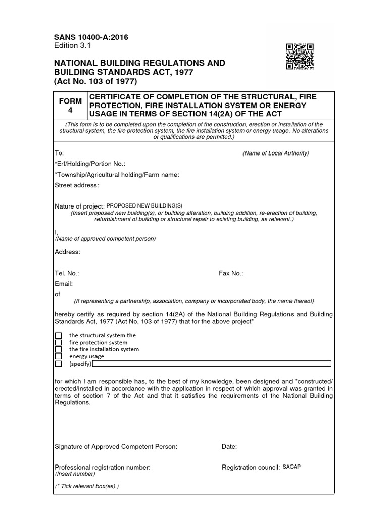 SANS 10400 Form 4 Completion Certificate | PDF | Law