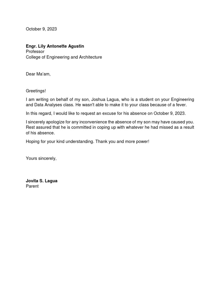 Excuse Letter 1 | PDF