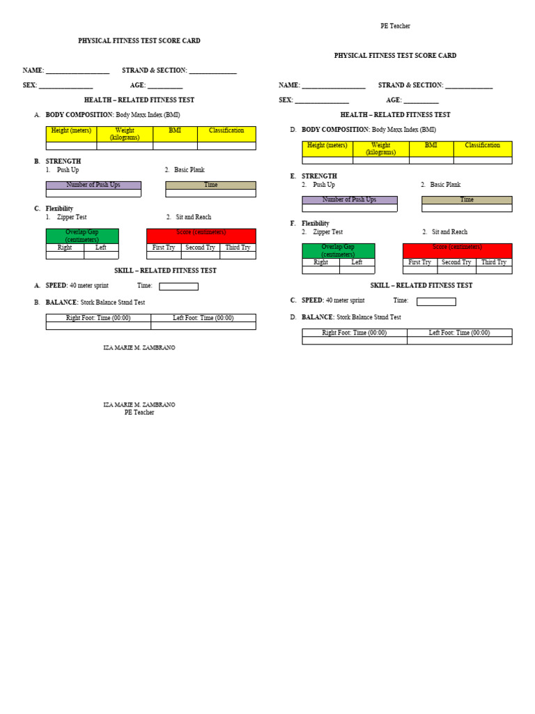 Deped Pft Score Card Compress Sex Age Part 1 Health Related - Free Word ...