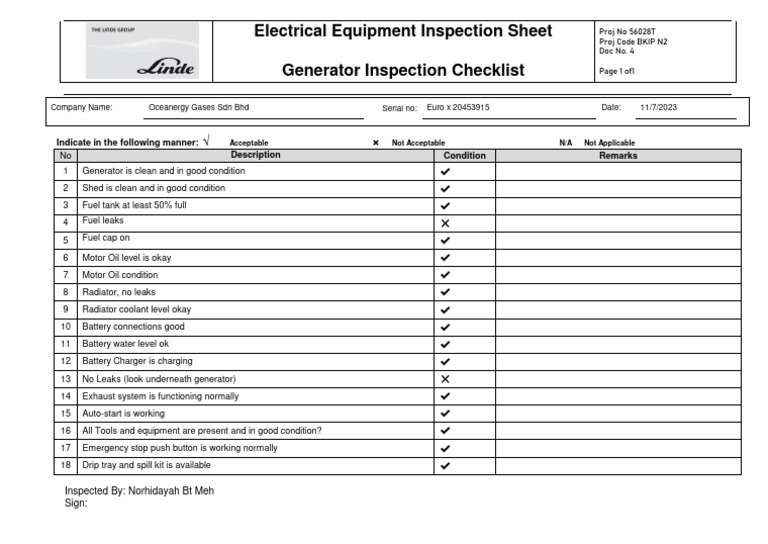 Generator Inspection Checklist4 PDF Vehicle Technology