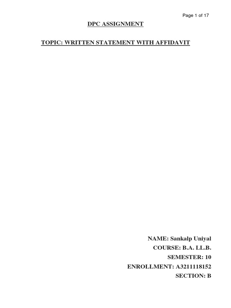 Written Statement and Affidavit for Suit | PDF