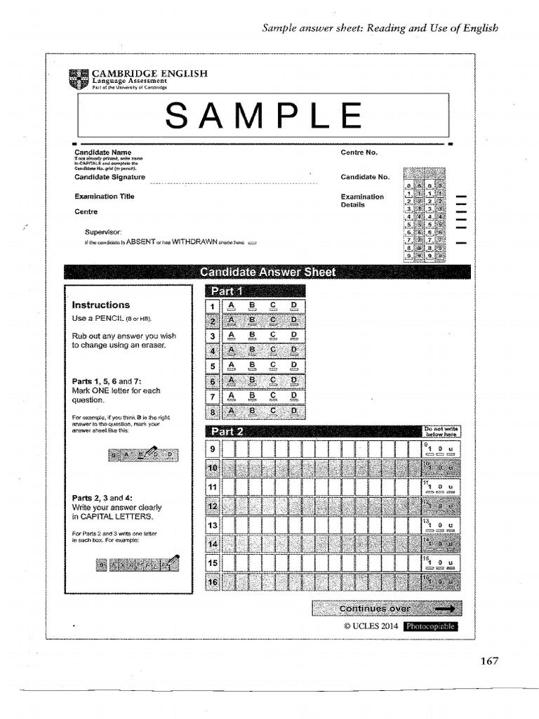 Blank Answer SheetsFCE | PDF