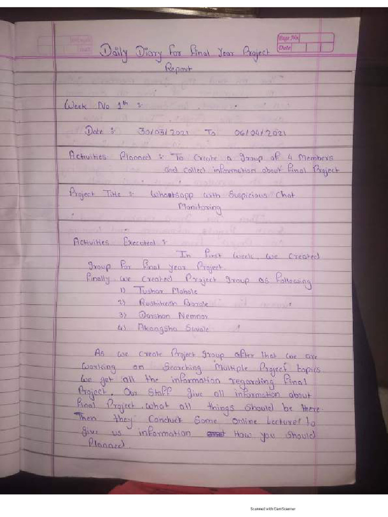 Weekly Diary CPE - Project | PDF
