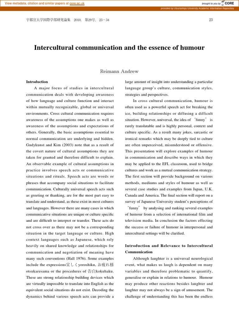 Humor in Intercultural Communication | PDF | Humour | Jokes
