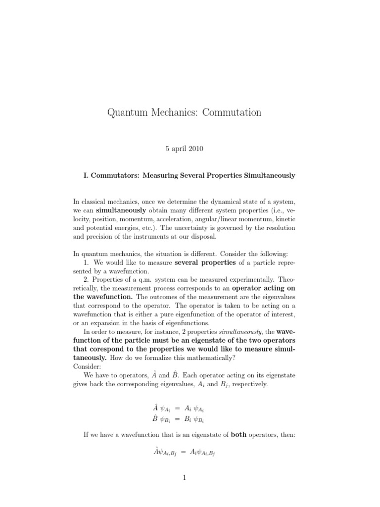 Quantum Mechanics: Commutation: 5 April 2010 | PDF | Physical Sciences ...