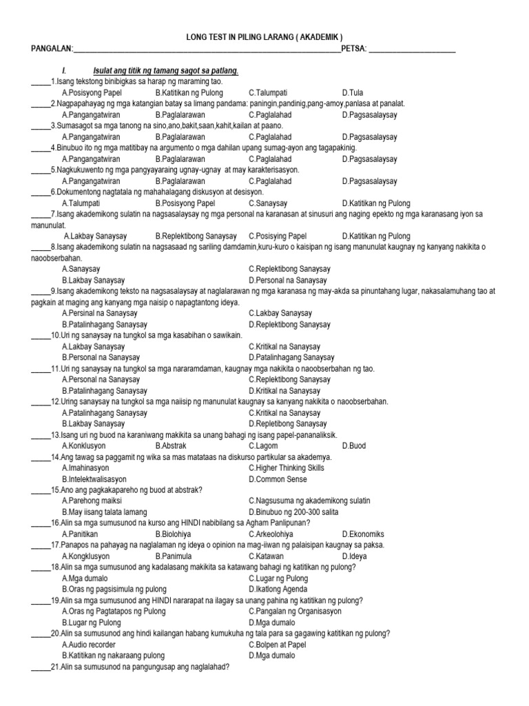 Piling Larang Long Test 2nd Quarter PDF