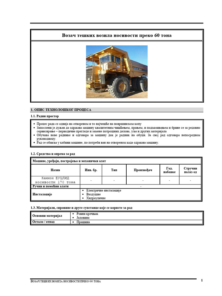 Procena rizika - Vozač teških vozila | PDF