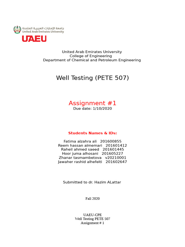 Well Testing Assignment Overview | PDF | Applied And Interdisciplinary ...