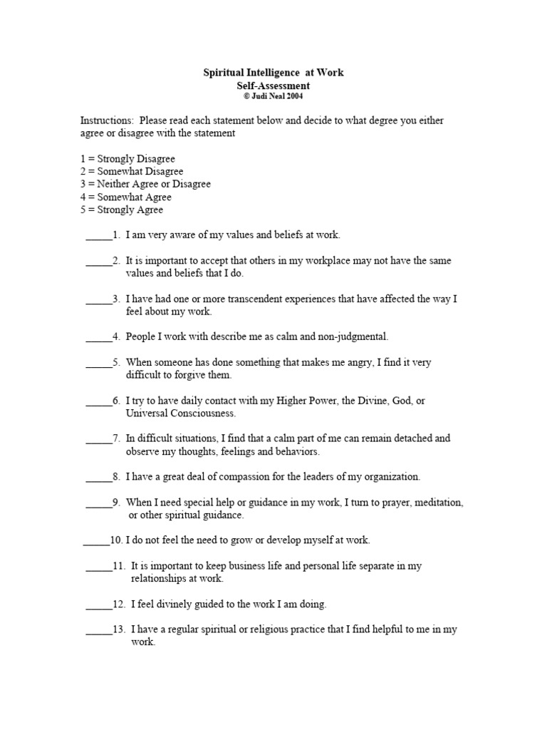 Spiritual Intelligence Assessment - Judy Law | PDF | Spirituality ...