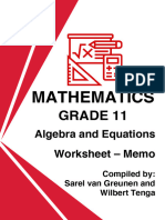 Mahs GR 11 Algebra and Equations Worksheet MEMO Platform