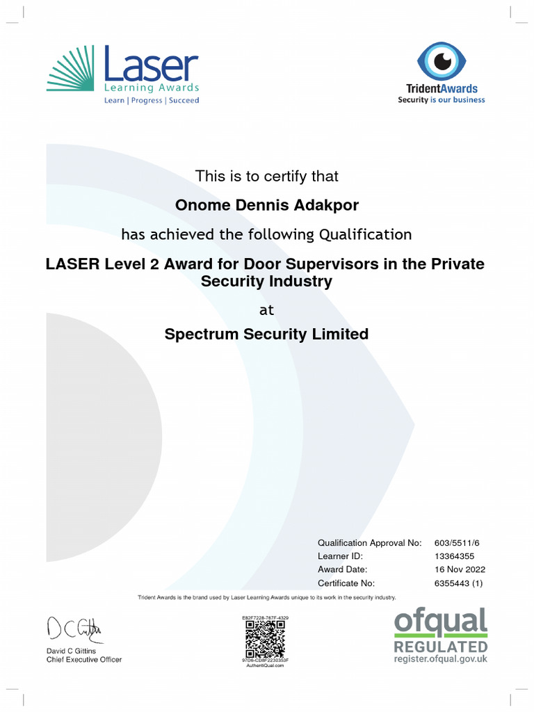 Door Supervisor Certification | PDF | Finance & Money Management ...