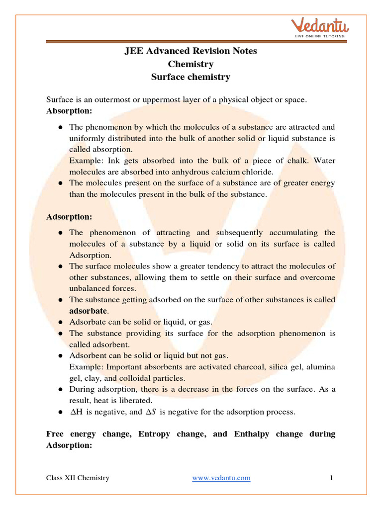 JEE Advanced Surface Chemistry Notes | PDF | Catalysis | Adsorption