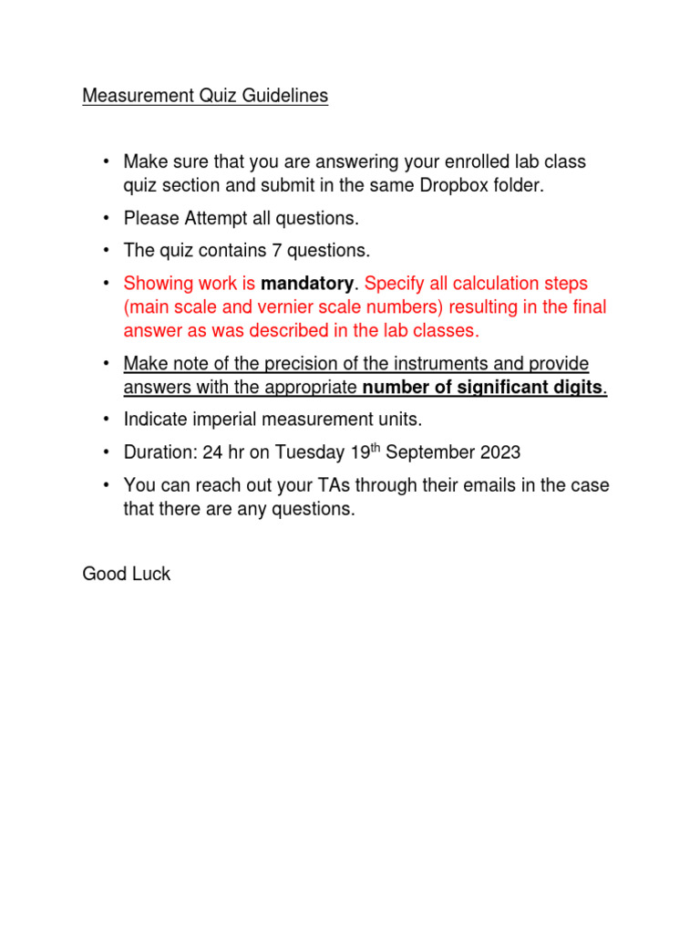 Measurement Quiz Guidelines PDF