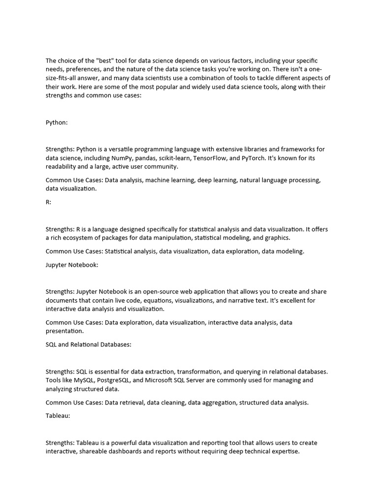 Data Science Tools Pdf Data Databases