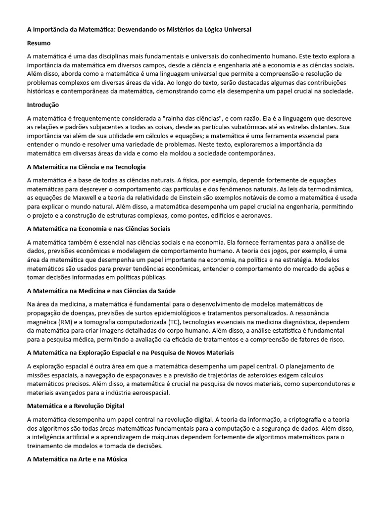 A Importância Da Matemática | PDF