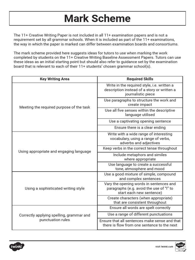 11+ Creative Writing Marking Guide | PDF | Word | Verb