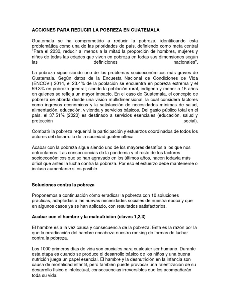 ACCIONES PARA REDUCIR LA POBREZA EN GUATEMALA | PDF | Pobreza | Pobreza ...