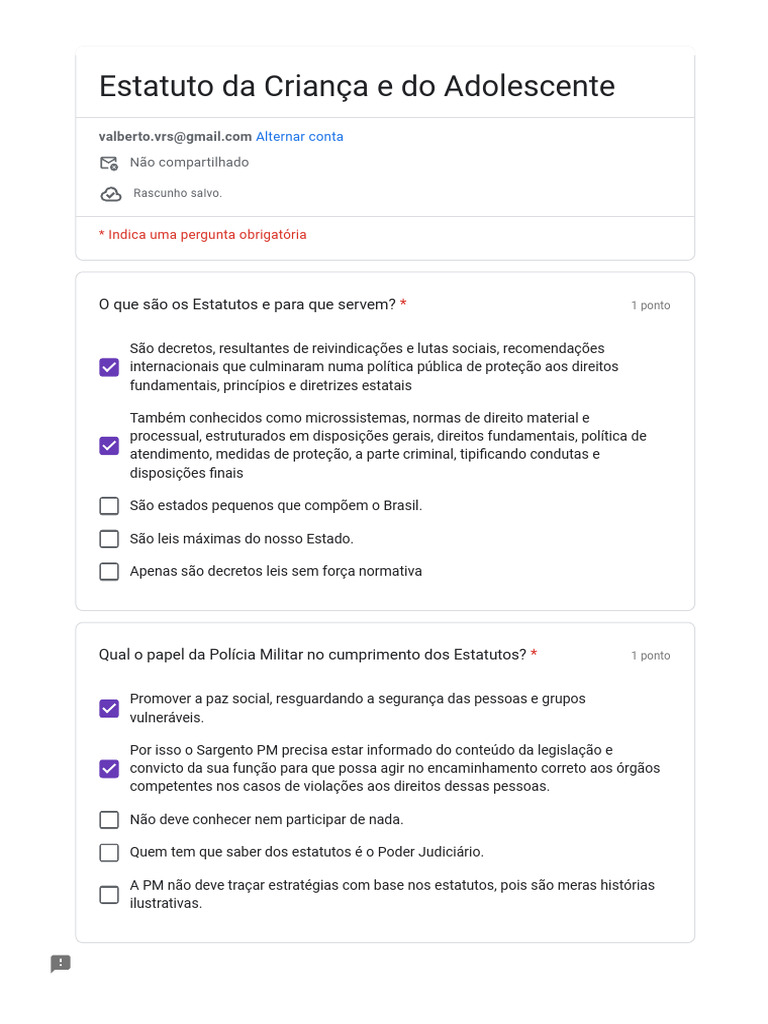 Estatuto Da Criança e Do Adolescente - Questionário | Download grátis ...