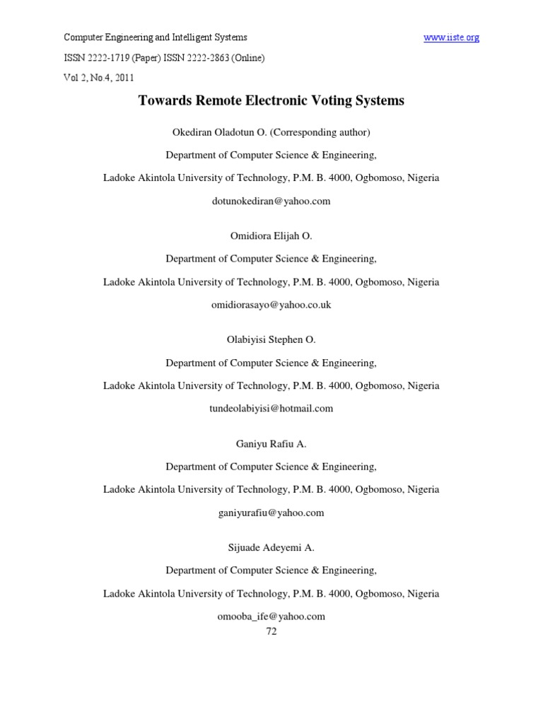 Remote Electronic Voting Systems Analysis | PDF | Electronic Voting ...