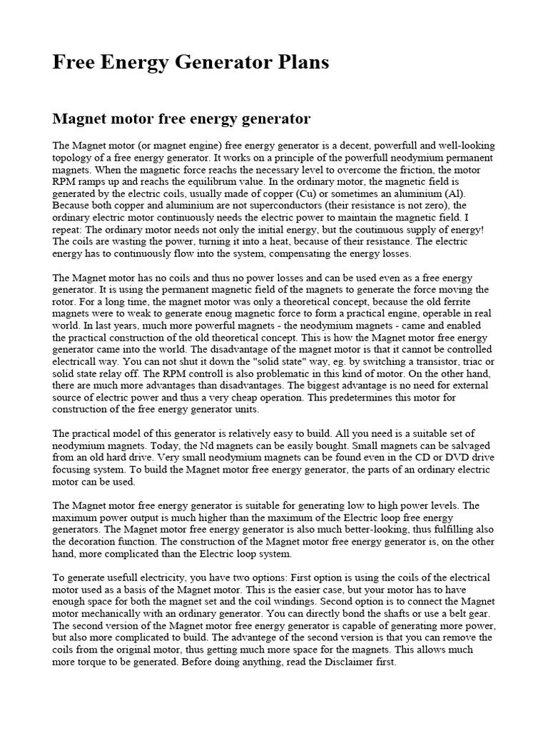 Free Energy Generator Plans PDF Free | PDF