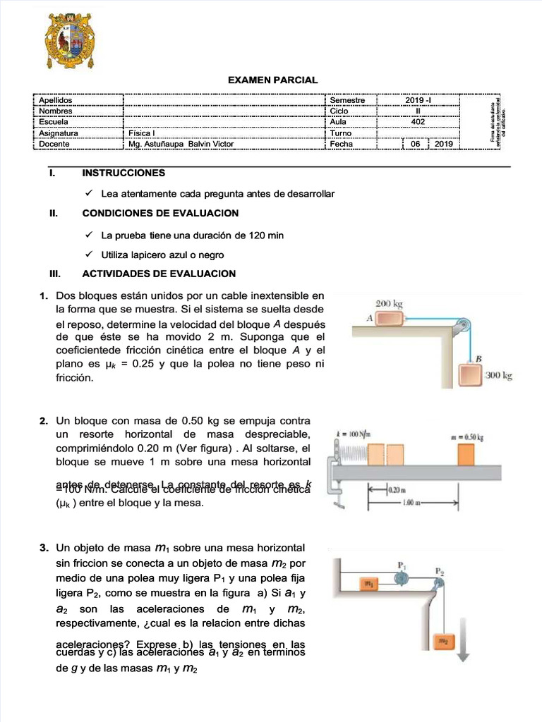 PDF Examen Parcial de Fisica I Unmsm - Compress | PDF