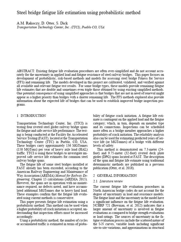 Probabilistic Fatigue Life Estimation for Steel Bridges | PDF | Fatigue ...