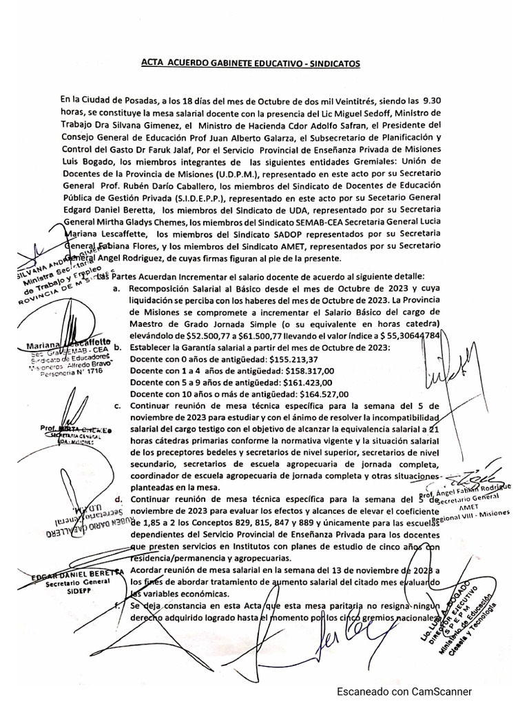 Acuerdo de Recomposición Salarial Entre El Gobierno Provincial y Un ...