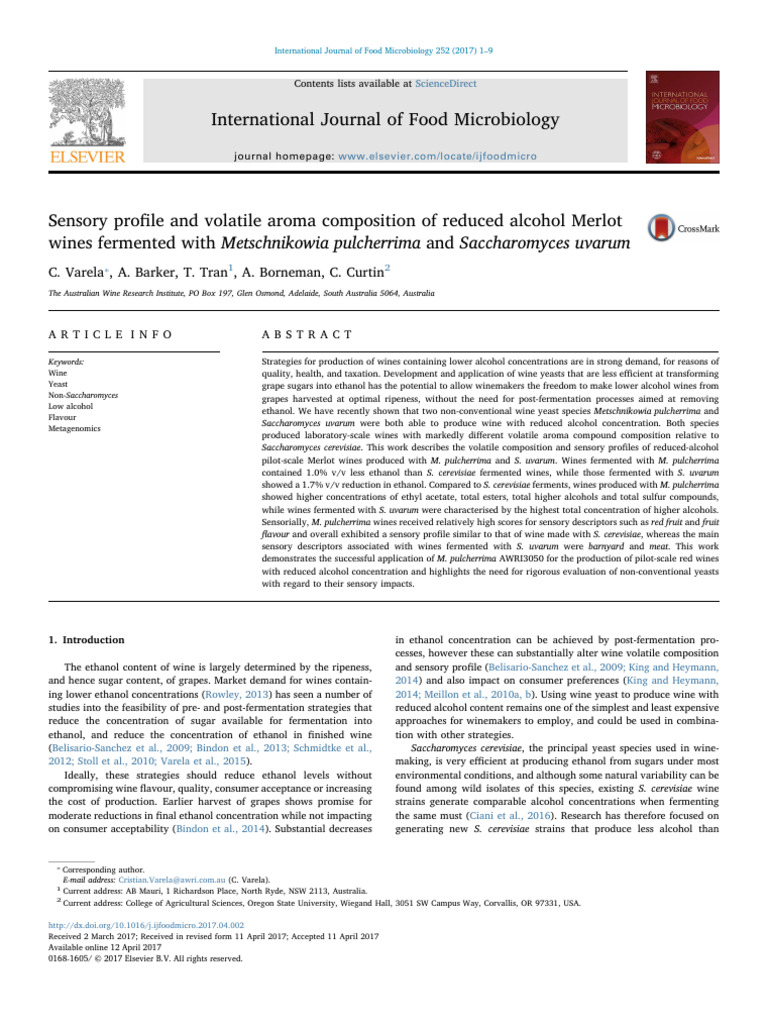 Sensory Profile and Volatile Aroma Composition of Reduced Alcohol ...