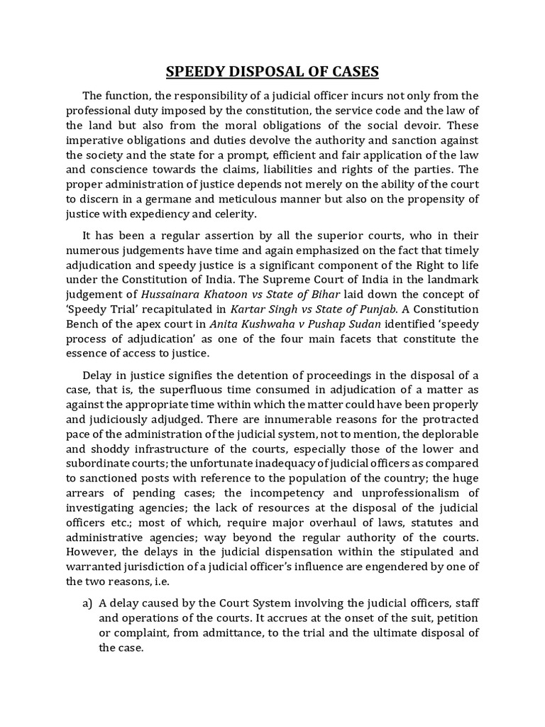 Speedy Disposal of Cases PDF