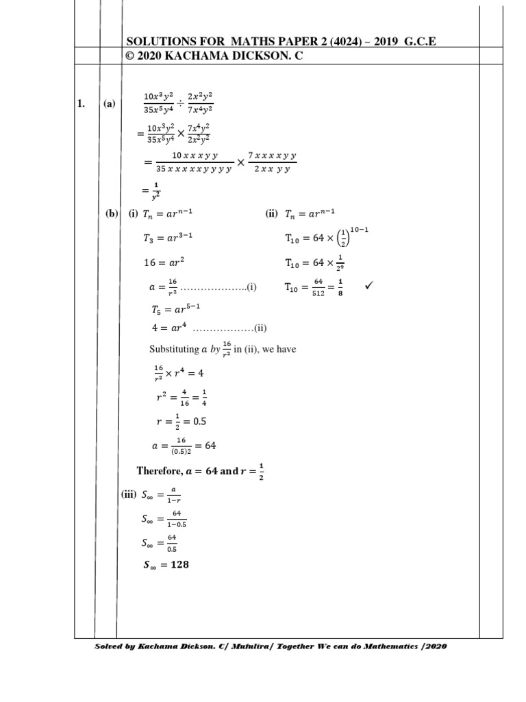 2019 G.C.E. Maths Paper 2 Solutions | PDF | Applied Mathematics ...