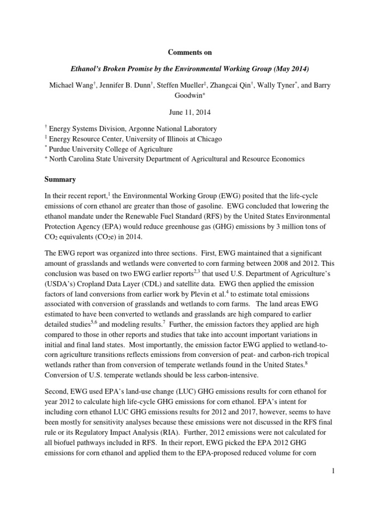 Response To 2014 EWG Report On Corn Ethanol Final PDF Agriculture