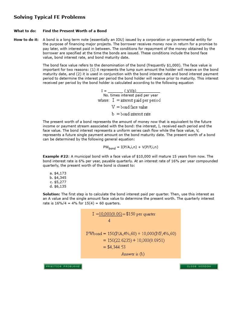 Solving Typical FE Problems3 | PDF | Bonds (Finance) | Interest
