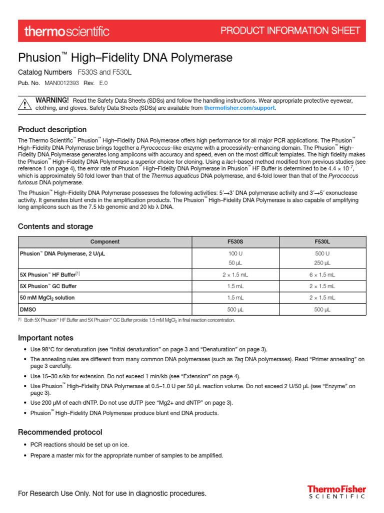 Phusion Dna Polymerase Manual – Phusion Protocol – YYLW